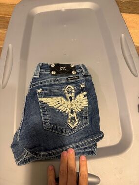 Dark Wash Jeans with Embroidered Wing Pocket